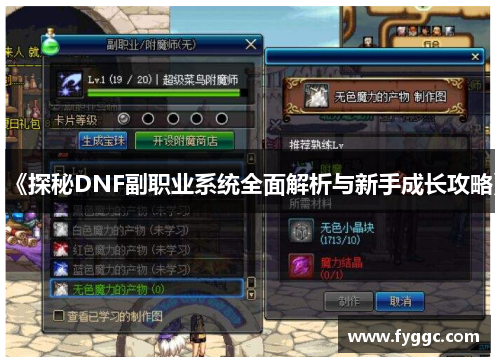 《探秘DNF副职业系统全面解析与新手成长攻略》